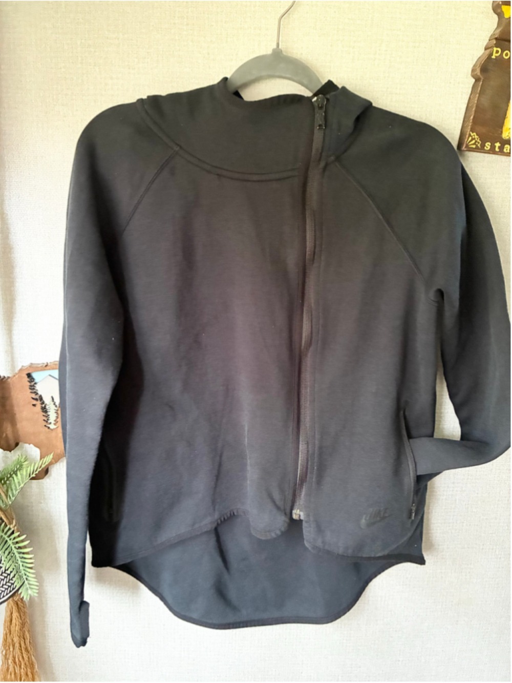 Nike Black Cotton Polyester Asymmetric Zip Hoodie Size Small